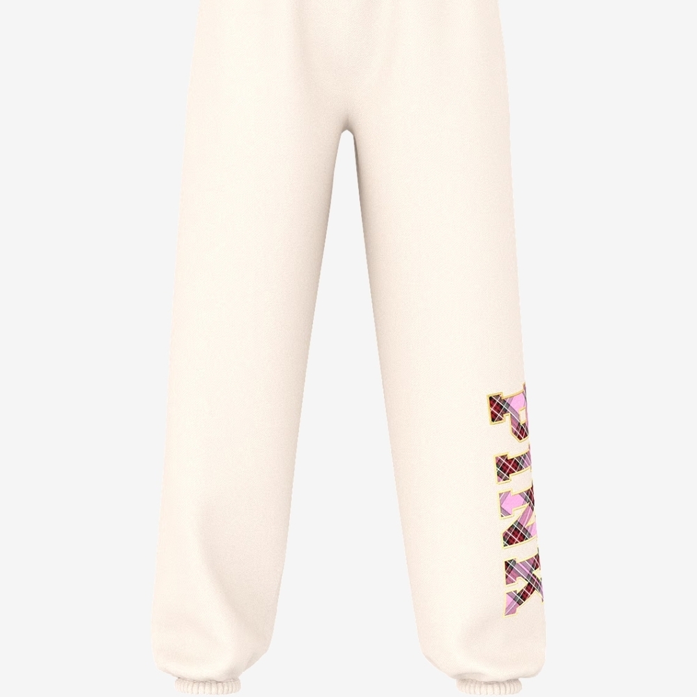 Womens Cream Sweatpants with Patterned Logo
